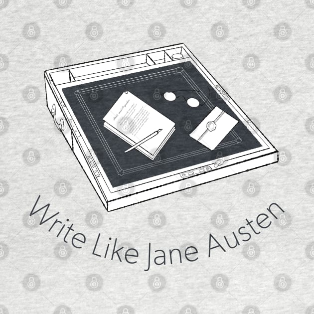 Jane Austen Writing Desk Black and White Sketch by MariOyama